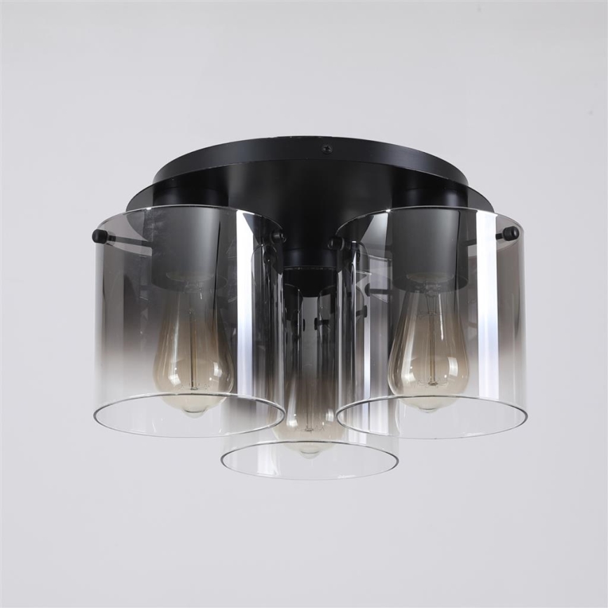 Searchlight - Griestu gaismeklis SWEDEN 3xE27/60W/230V Ø 39 cm melns/dūmots