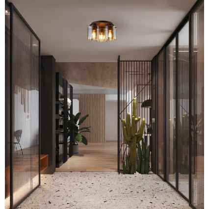 Searchlight - Griestu gaismeklis SWEDEN 3xE27/60W/230V Ø 39 cm brūns/dūmains