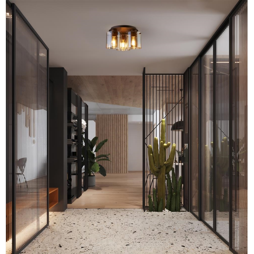 Searchlight - Griestu gaismeklis SWEDEN 3xE27/60W/230V Ø 39 cm brūns/dūmains