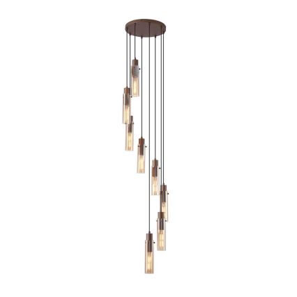 Searchlight - Pakaramais gaismeklis uz kabeļa SWEDEN 8xE27/60W/230V brūns/dūmakains
