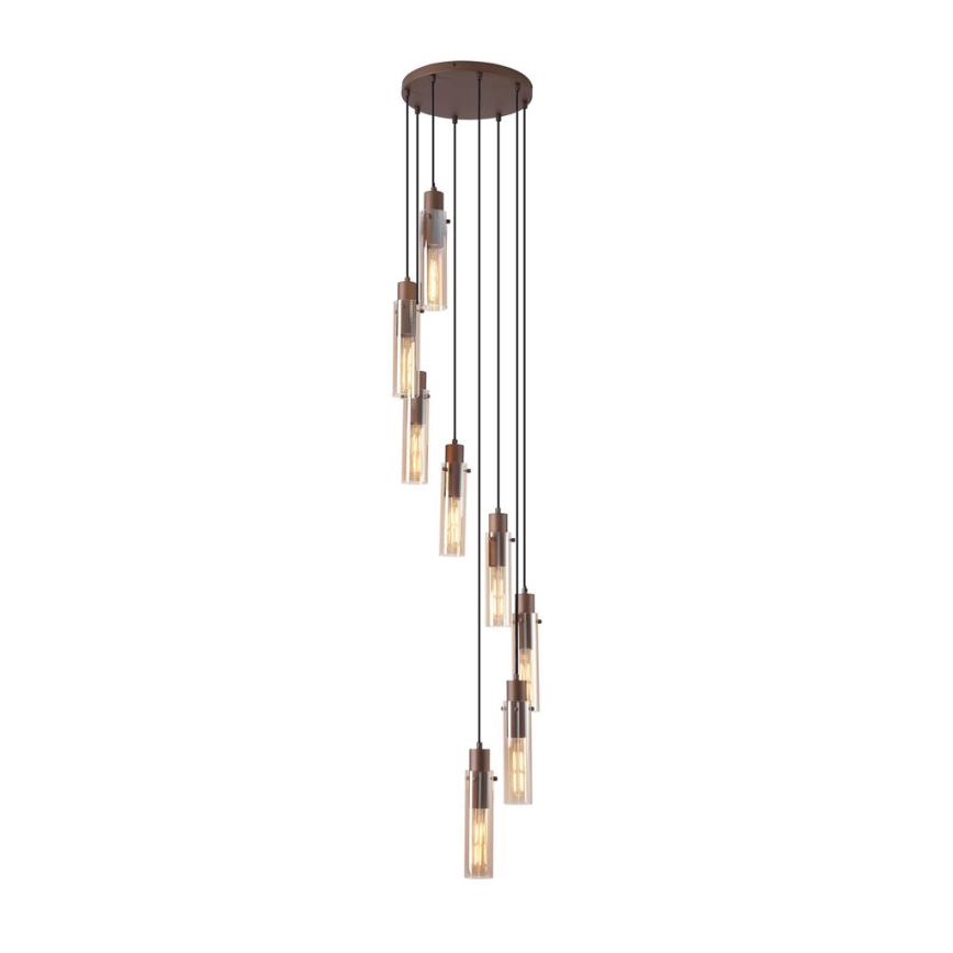Searchlight - Pakaramais gaismeklis uz kabeļa SWEDEN 8xE27/60W/230V brūns/dūmakains
