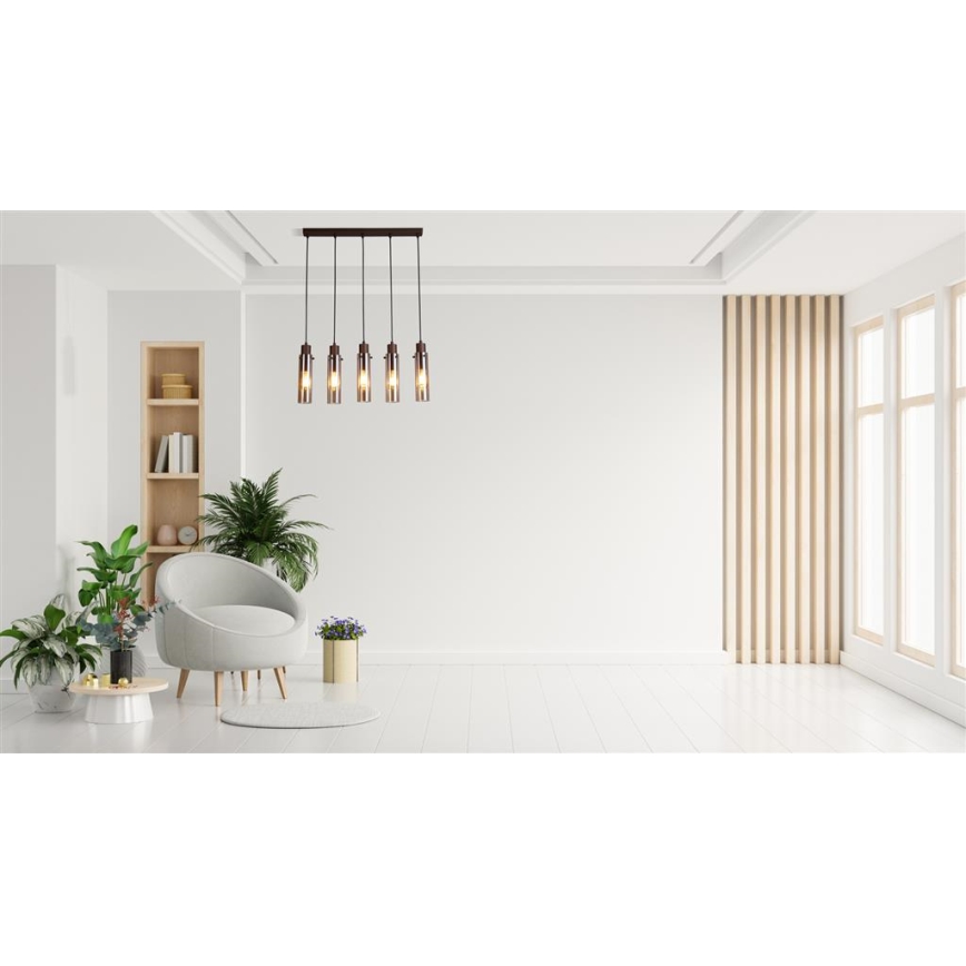 Searchlight - Pakaramā lustra uz troses SWEDEN 5xE27/60W/230V brūna/dūmakaina