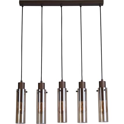 Searchlight - Pakaramā lustra uz troses SWEDEN 5xE27/60W/230V brūna/dūmakaina