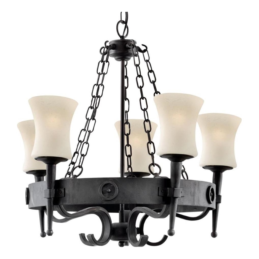 Searchlight - Lustra uz ķēdes CARTWHEEL 5xE27/60W/230V melna