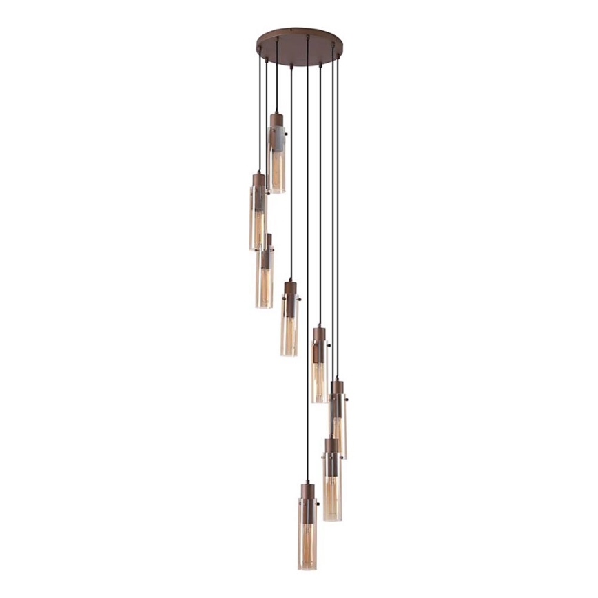 Searchlight - Pakaramais gaismeklis uz kabeļa SWEDEN 8xE27/60W/230V brūns/dūmakains