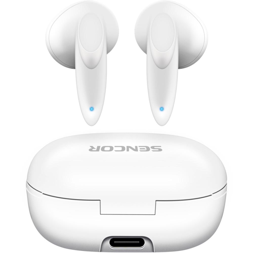 Sencor - Bezvadu earphones 230 mAh + 2x 25 mAh IPX4 balta