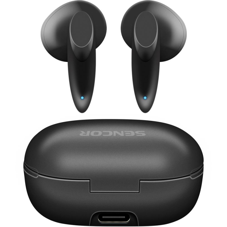 Sencor - Bezvadu earphones 230 mAh + 2x 25 mAh IPX4 melna