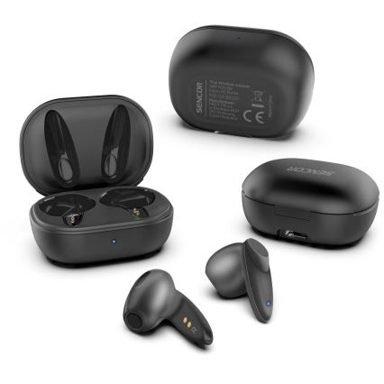 Sencor - Bezvadu earphones 230 mAh + 2x 25 mAh IPX4 melna