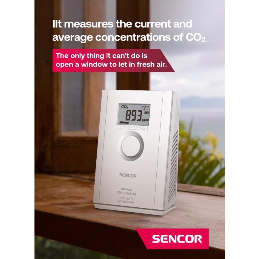 Sencor - Bezvadu oglekļa dioksīda sensors 5V/3xAA 2000 mAh