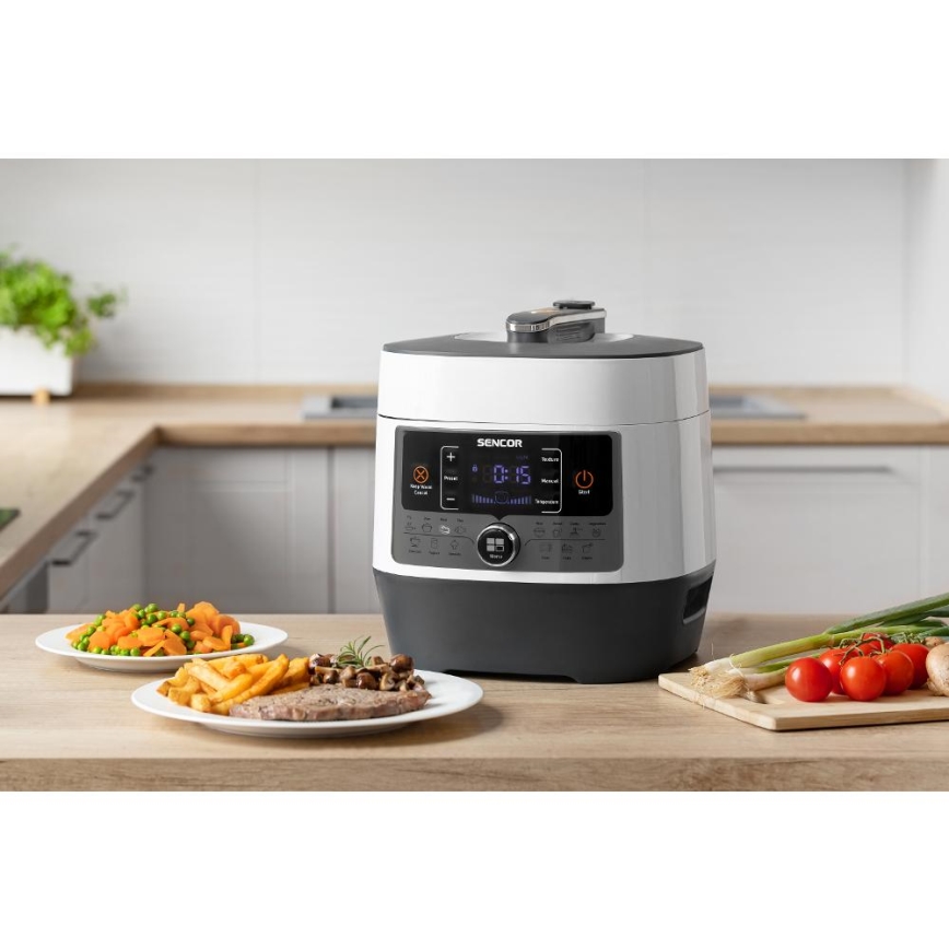 Sencor - Daudzfunkcionāls elektriskā spiediena katls 5,5 l 1000W/230V balta/melna