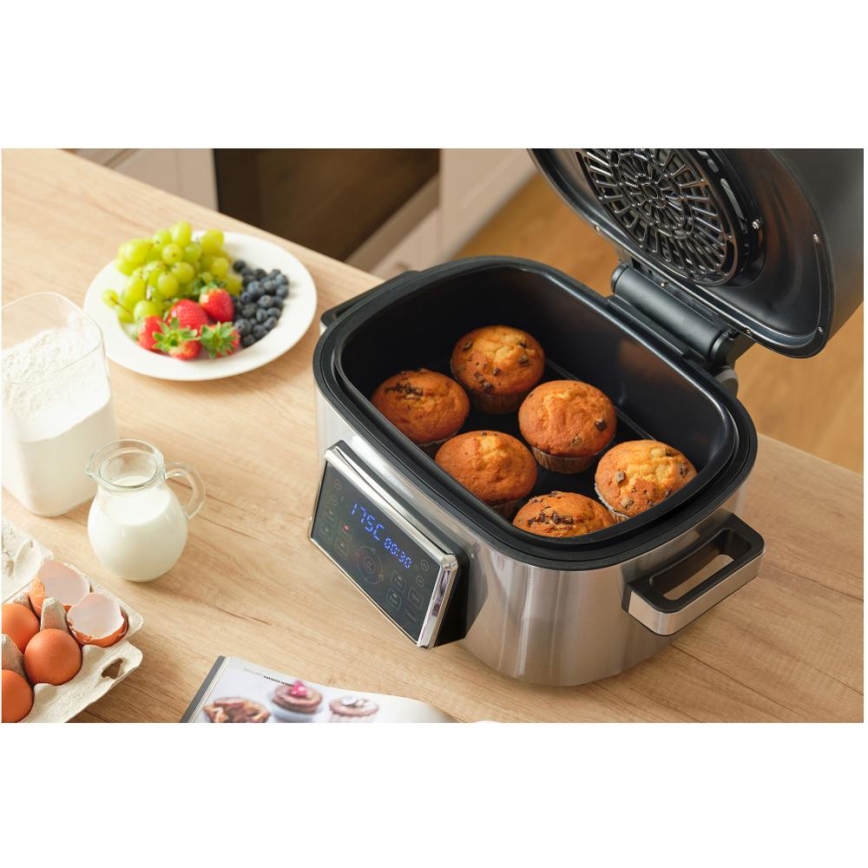 Sencor - Daudzfunkcionāls karstā gaisa fritieris un grils 1660W/230V 6 l matēts hroms/melns
