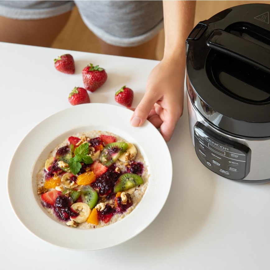 Sencor - Daudzfunkcionāls rīsu vārāmais 350W/230V 0,6 l nerūsējošais tērauds/melns