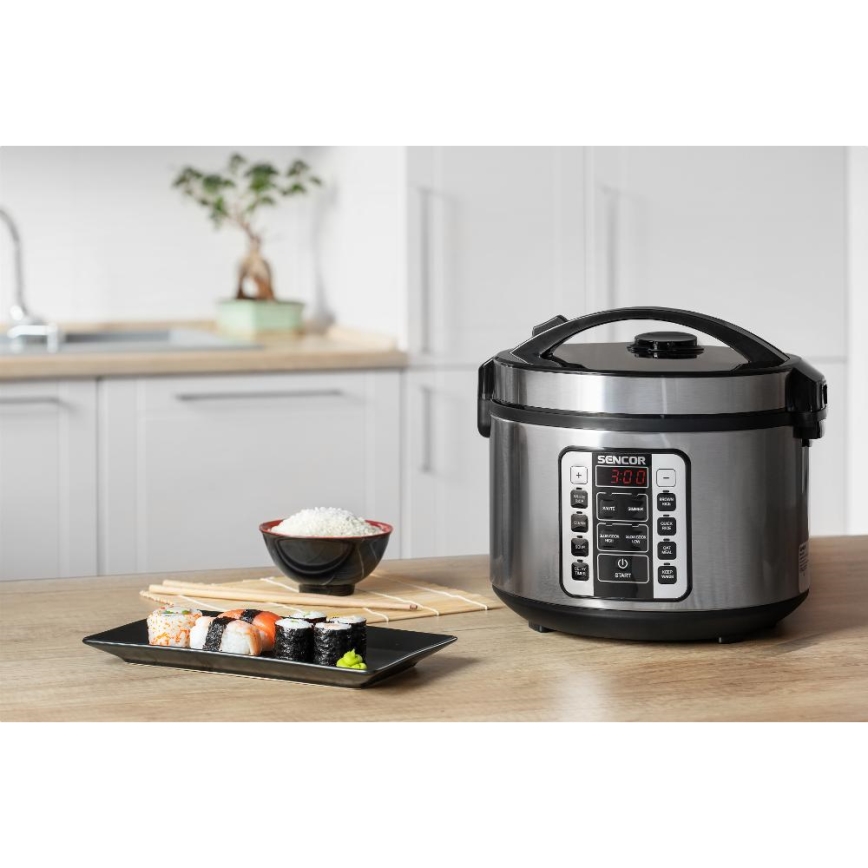 Sencor - Daudzfunkcionāls rīsu vārītājs 700W/230V 1,5 l nerūsējošais tērauds/melns