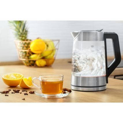 Sencor - Elektriskā tējkanna ar temperatūras kontroli 1,7 l 2200W/230V matēts hroms/melns