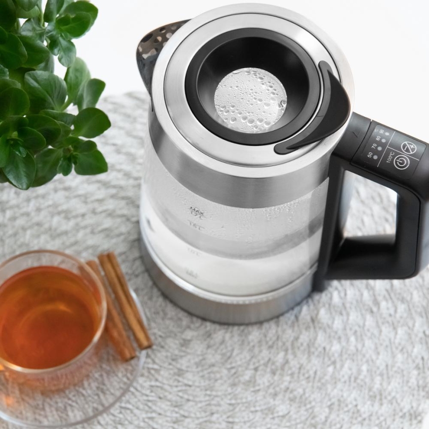 Sencor - Elektriskā tējkanna ar temperatūras kontroli 1,7 l 2200W/230V matēts hroms/melns