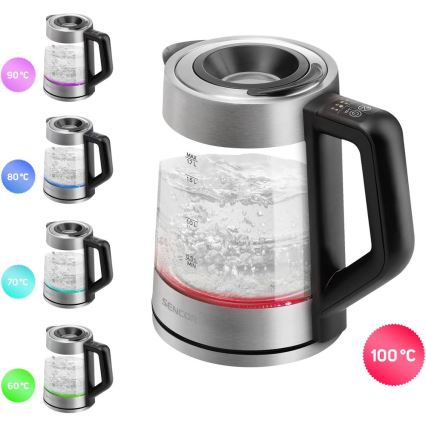 Sencor - Elektriskā tējkanna ar temperatūras kontroli 1,7 l 2200W/230V matēts hroms/melns