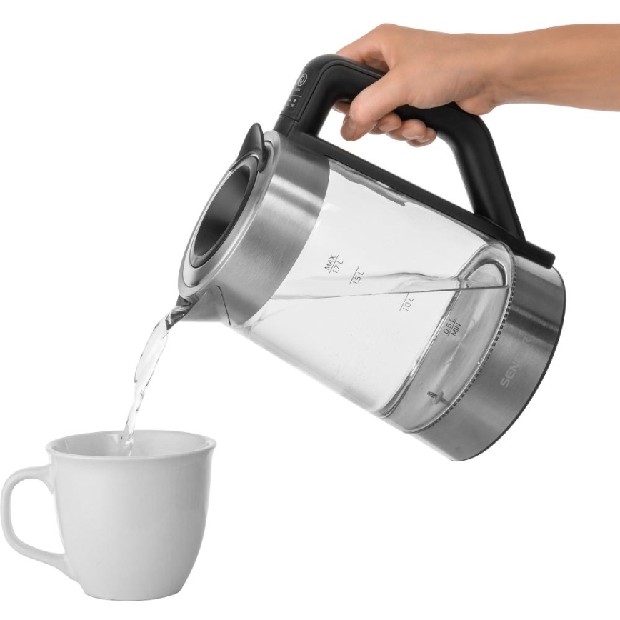 Sencor - Elektriskā tējkanna ar temperatūras kontroli 1,7 l 2200W/230V matēts hroms/melns