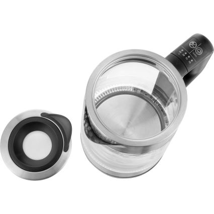 Sencor - Elektriskā tējkanna ar temperatūras kontroli 1,7 l 2200W/230V matēts hroms/melns