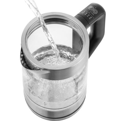 Sencor - Elektriskā tējkanna ar temperatūras kontroli 1,7 l 2200W/230V matēts hroms/melns