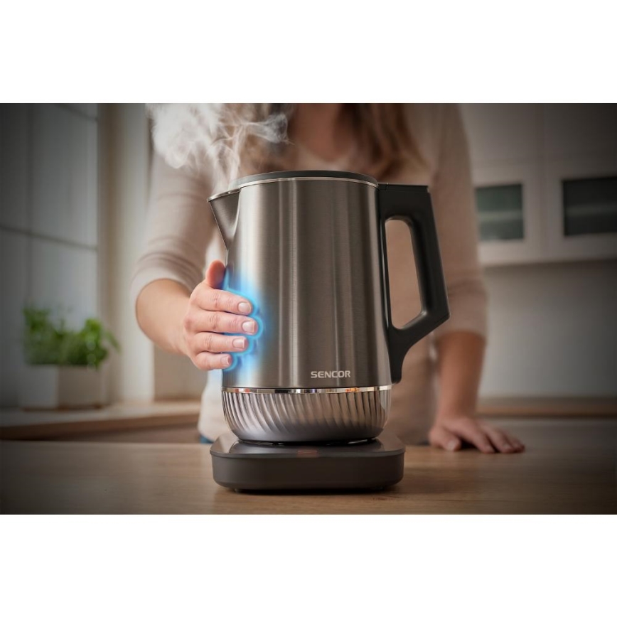 Sencor - Elektriskā tējkanna ar temperatūras regulēšanu 1,7 l 1800W/230V nerūsējošais tērauds