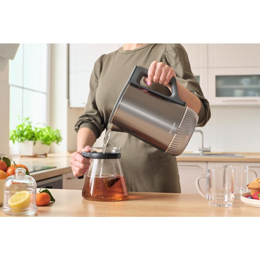 Sencor - Elektriskā tējkanna ar temperatūras regulēšanu 1,7 l 1800W/230V nerūsējošais tērauds