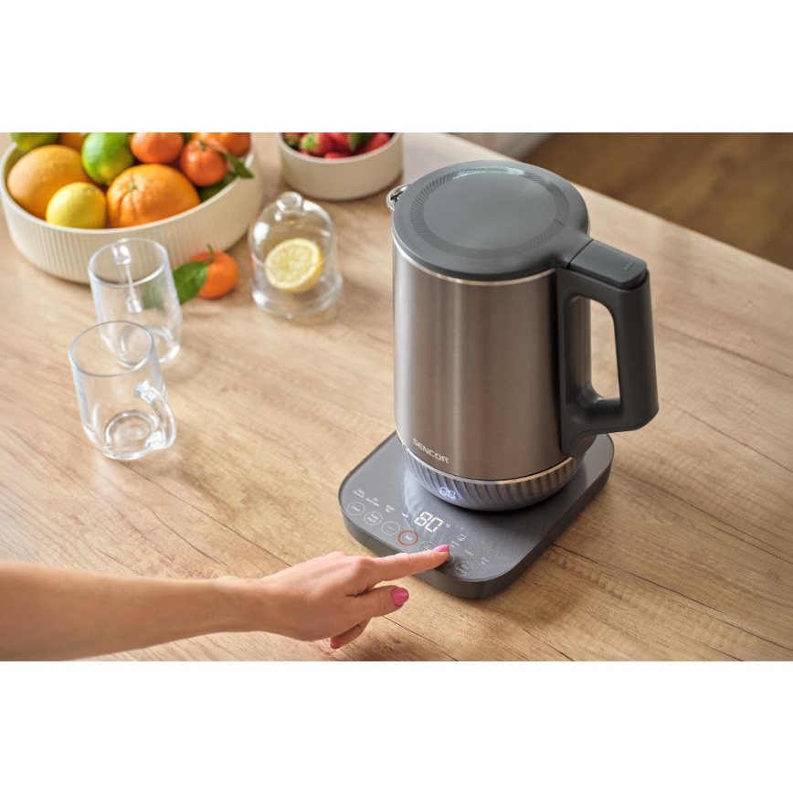 Sencor - Elektriskā tējkanna ar temperatūras regulēšanu 1,7 l 1800W/230V nerūsējošais tērauds