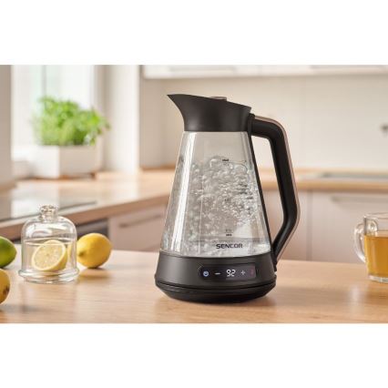 Sencor - Elektriskā tējkanna ar termoregulāciju 1,5 l 2150 W/230 V melna/rožu zelta