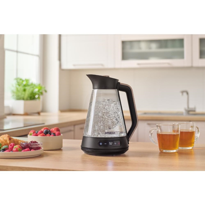Sencor - Elektriskā tējkanna ar termoregulāciju 1,5 l 2150 W/230 V melna/rožu zelta