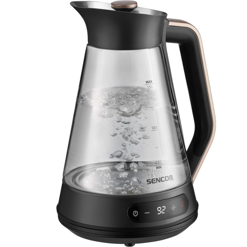 Sencor - Elektriskā tējkanna ar termoregulāciju 1,5 l 2150 W/230 V melna/rožu zelta