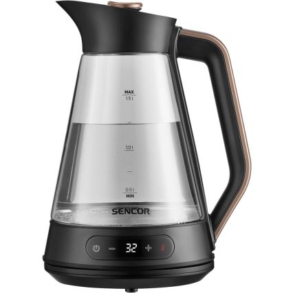 Sencor - Elektriskā tējkanna ar termoregulāciju 1,5 l 2150 W/230 V melna/rožu zelta