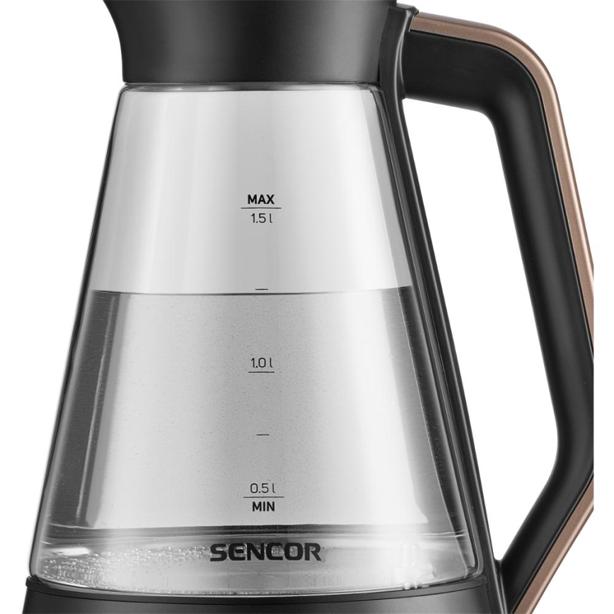 Sencor - Elektriskā tējkanna ar termoregulāciju 1,5 l 2150 W/230 V melna/rožu zelta