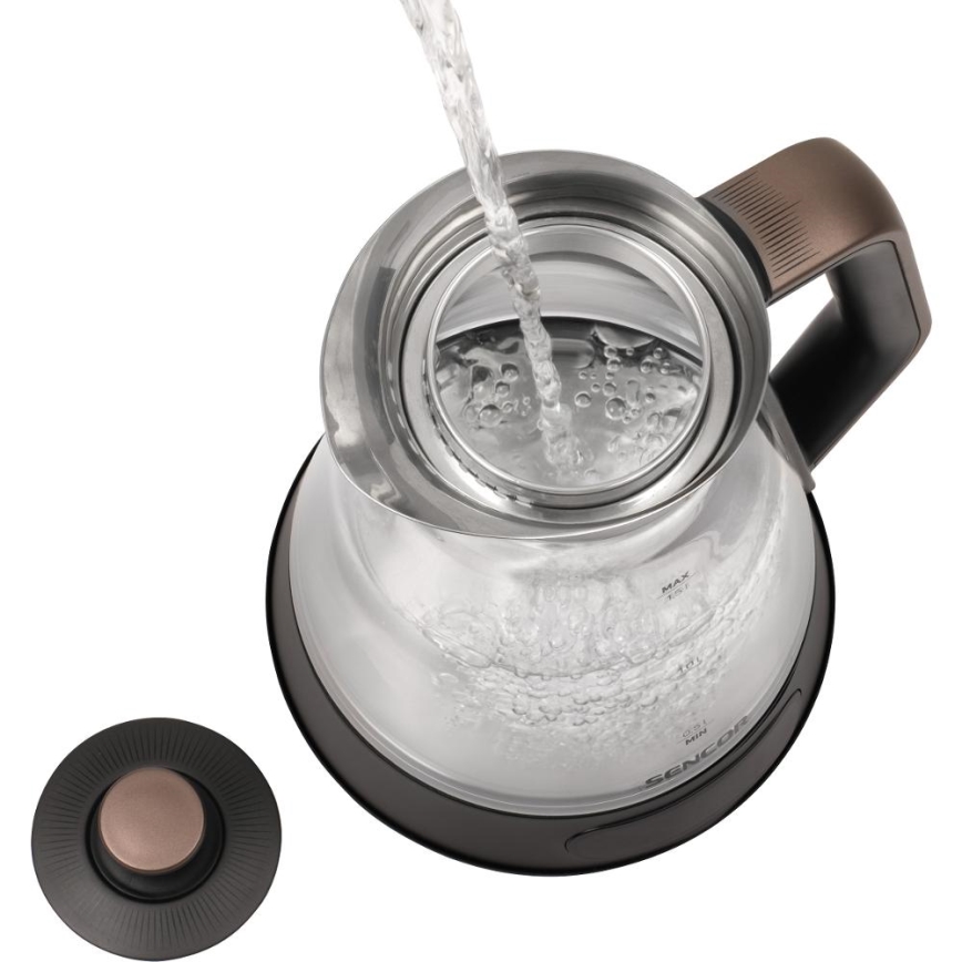 Sencor - Elektriskā tējkanna ar termoregulāciju 1,5 l 2150 W/230 V melna/rožu zelta