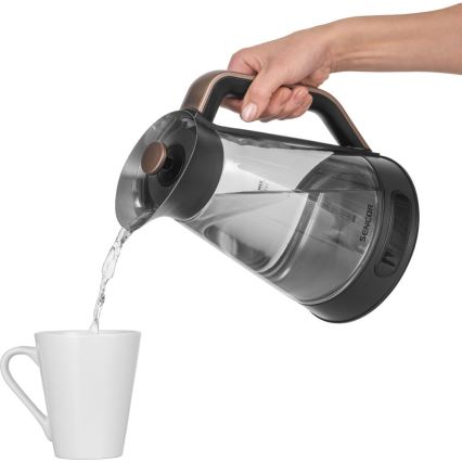 Sencor - Elektriskā tējkanna ar termoregulāciju 1,5 l 2150 W/230 V melna/rožu zelta