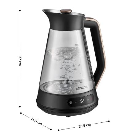 Sencor - Elektriskā tējkanna ar termoregulāciju 1,5 l 2150 W/230 V melna/rožu zelta