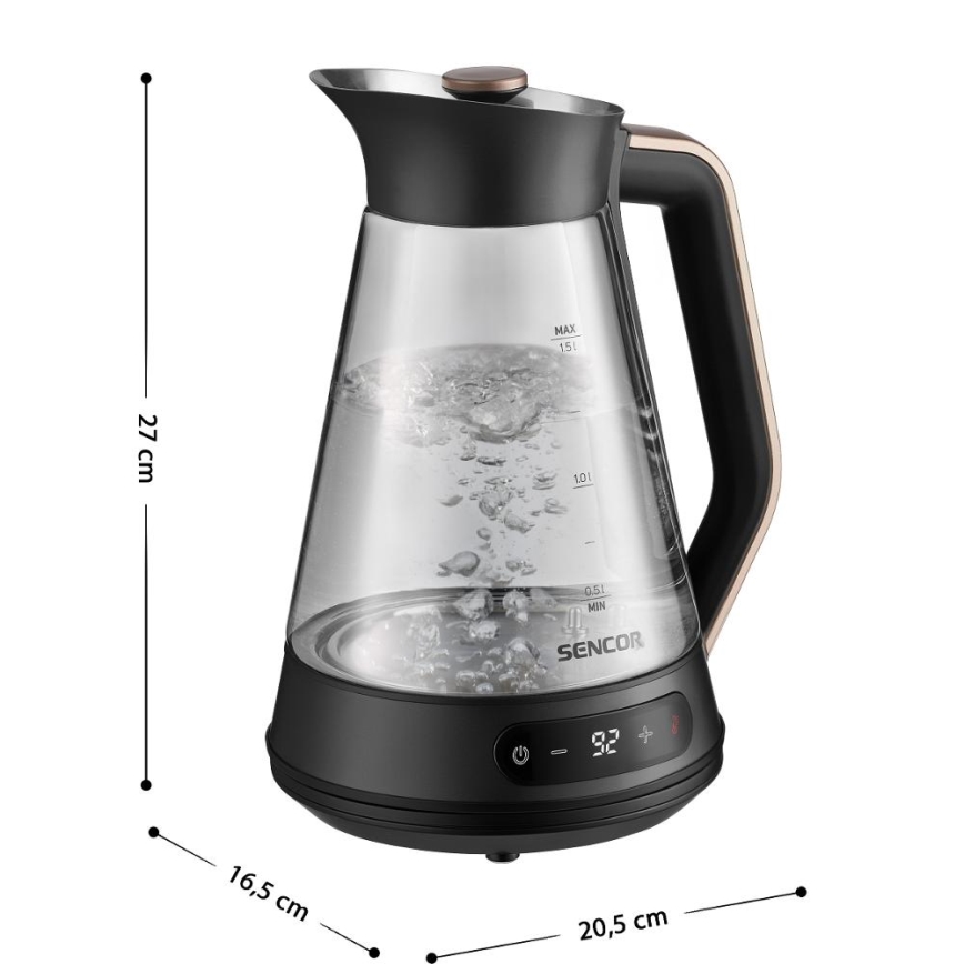 Sencor - Elektriskā tējkanna ar termoregulāciju 1,5 l 2150 W/230 V melna/rožu zelta
