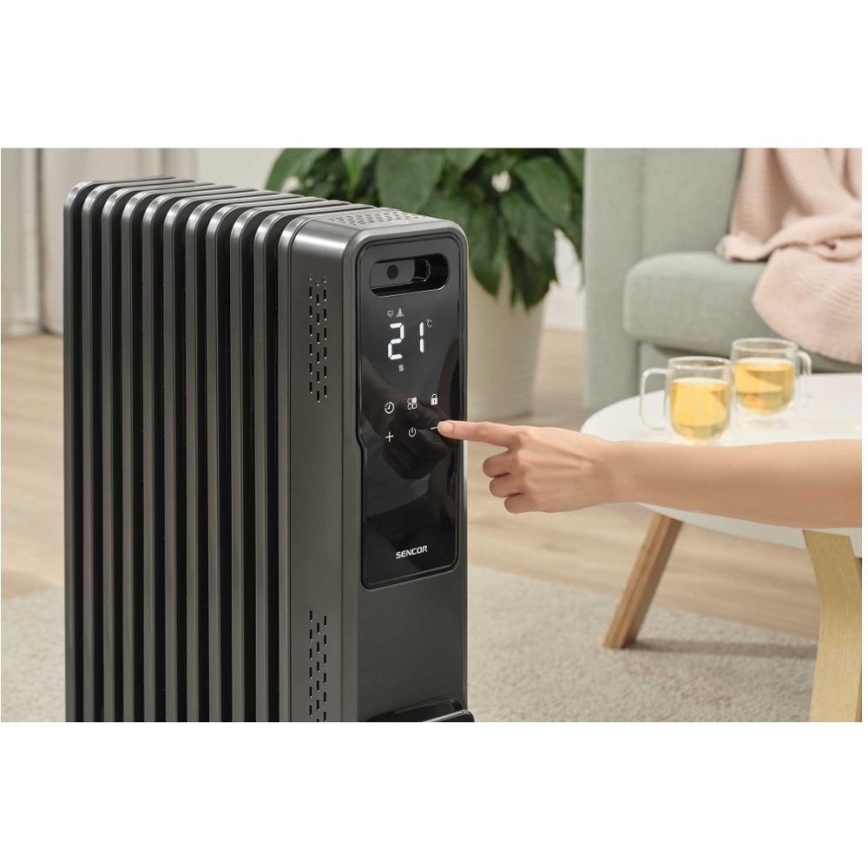 Sencor - Eļļas radiators ar 11 ribām 1000/1200/2400W/230V Wi-Fi melns