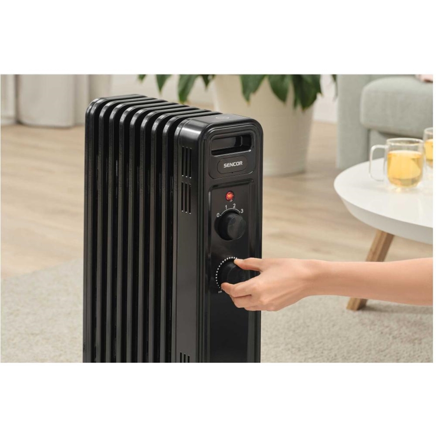 Sencor - eļļas radiators ar 9 ribām 800/1200/2000W/230V melns