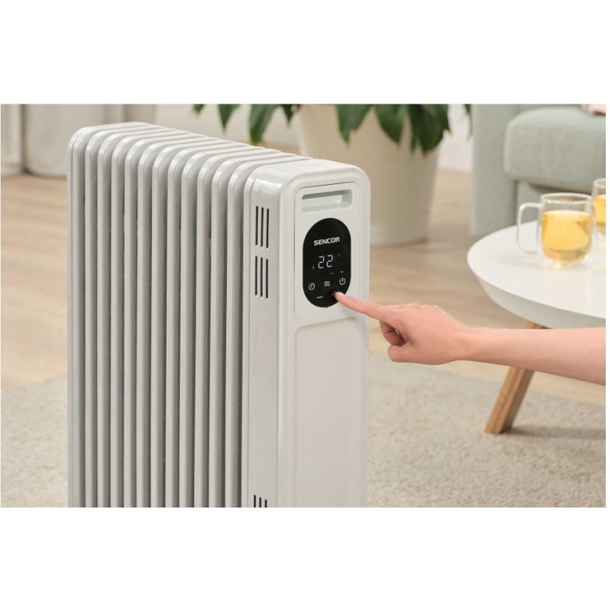 Sencor - Eļļas radiators ar 13 ribām 1000/2500W/230V balts + ar tālvadības pulti