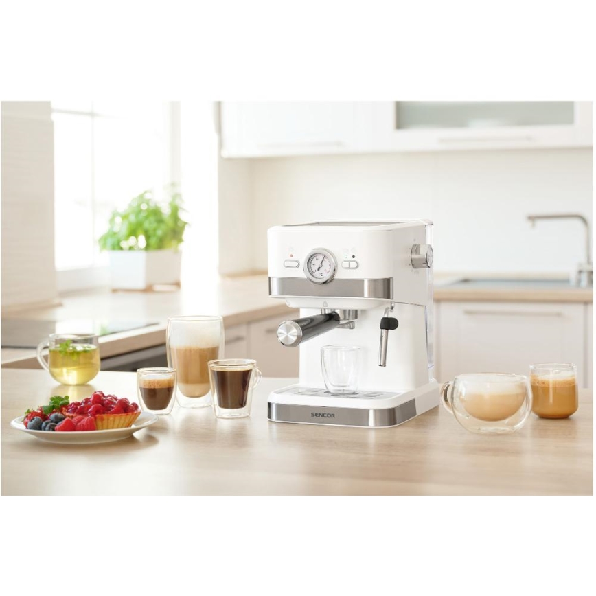 Sencor - Espresso kafijas automāts ar sviru 1050W/230V balts/matēts hroms