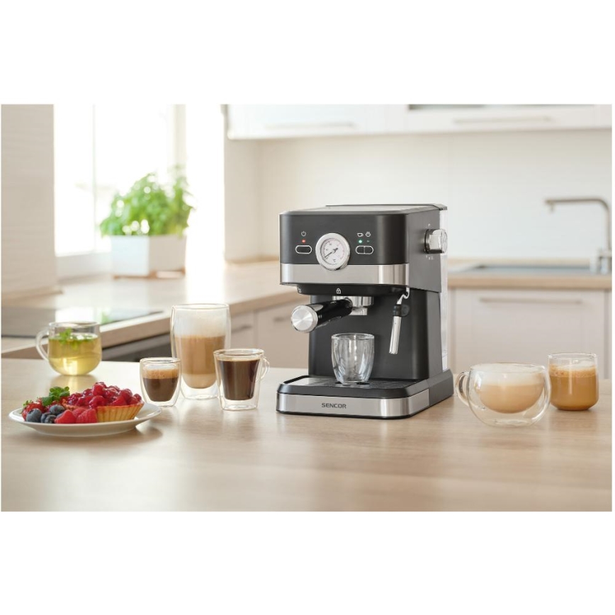 Sencor - Espresso kafijas automāts ar sviru 1050W/230V melns/matēts hroms