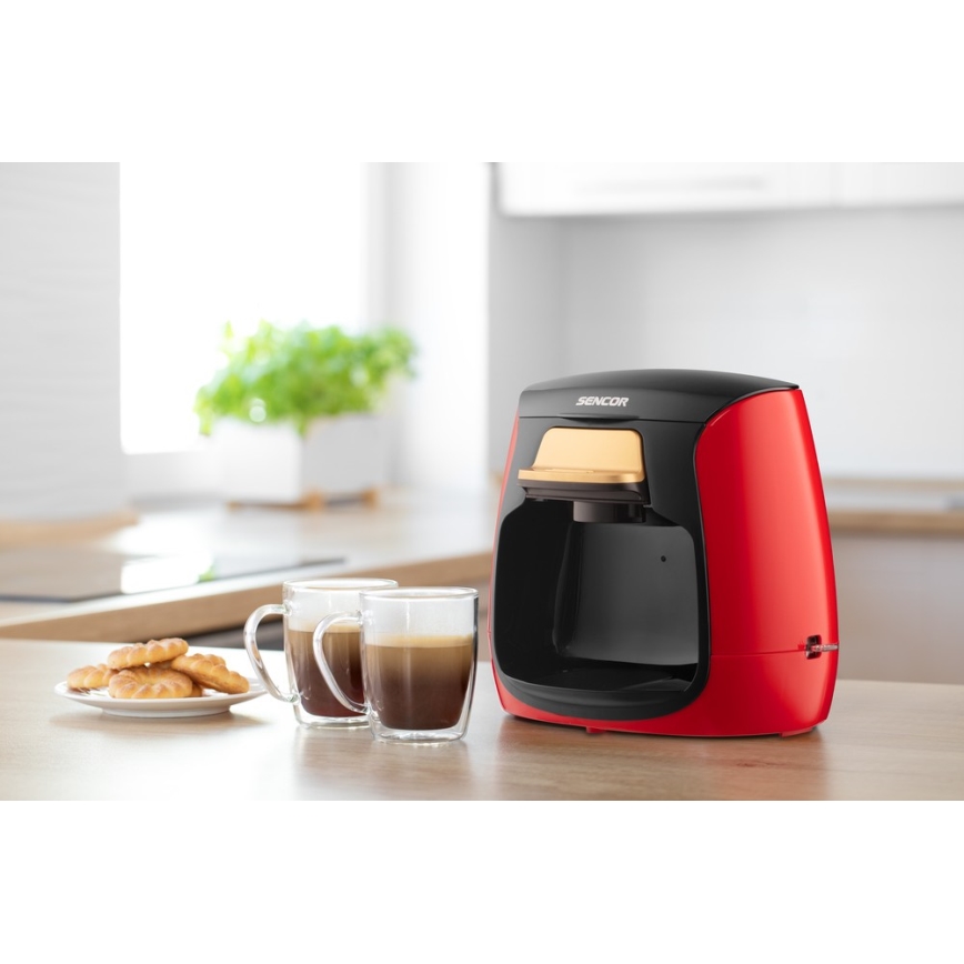 Sencor - Kafijas automāts ar divām krūzēm 500W/230V sarkana/melna