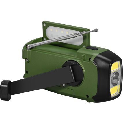 Sencor - Kempinga radio ar saules enerģijas paneli un LED Lukturis 5V/2000 mAh IPX4 zaļa