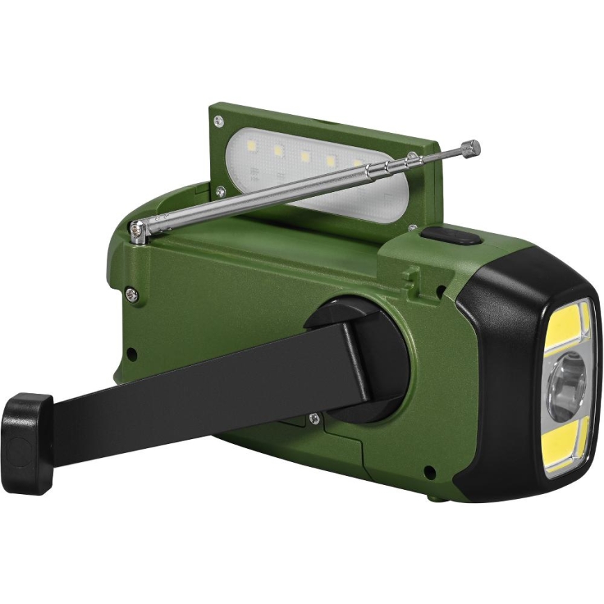 Sencor - kempinga radio ar kloķi, saules paneli un LED lukturīti, 5V/2000 mAh, IPX4, zaļš