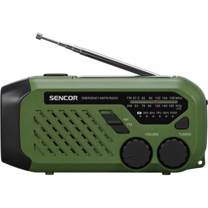 Sencor - kempinga radio ar kloķi, saules paneli un LED lukturīti, 5V/2000 mAh, IPX4, zaļš
