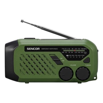 Sencor - Kempinga radio ar saules enerģijas paneli un LED Lukturis 5V/2000 mAh IPX4 zaļa