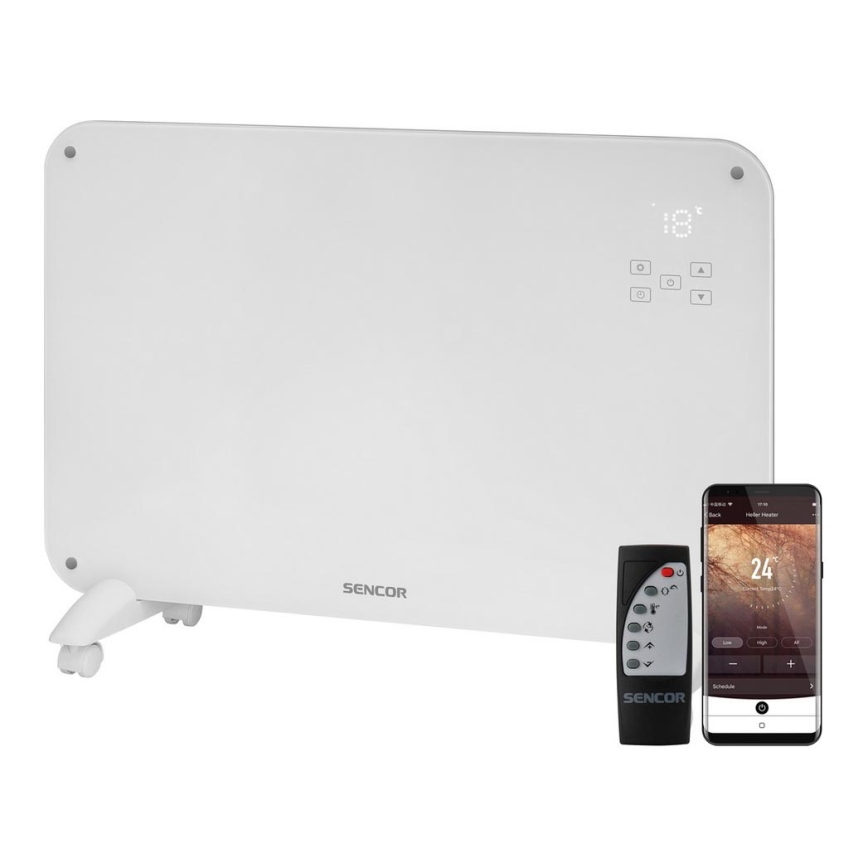 Sencor - Konvekcijas sildītājs ar LCD ekrānu 750W/1500W/230V Wi-Fi Tuya IP24 balts + tālvadības pults