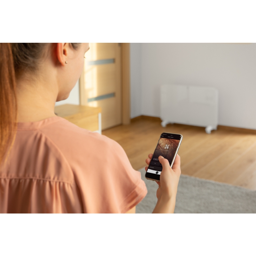 Sencor - Konvekcijas sildītājs ar LCD ekrānu 750W/1500W/230V Wi-Fi Tuya IP24 balts + tālvadības pults