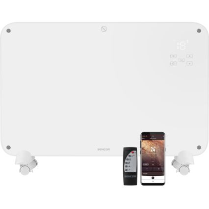 Sencor - Konvekcijas sildītājs ar LCD ekrānu 750W/1500W/230V Wi-Fi Tuya IP24 balts + tālvadības pults