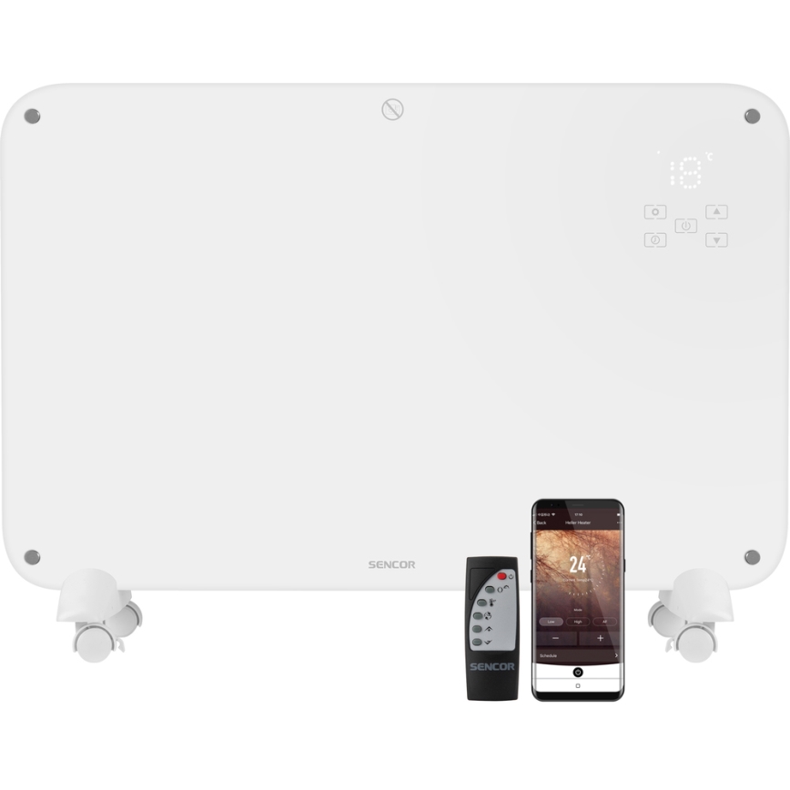 Sencor - Konvekcijas sildītājs ar LCD ekrānu 750W/1500W/230V Wi-Fi Tuya IP24 balts + tālvadības pults