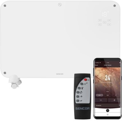 Sencor - Konvekcijas sildītājs ar LCD ekrānu 750W/1500W/230V Wi-Fi Tuya IP24 balts + tālvadības pults